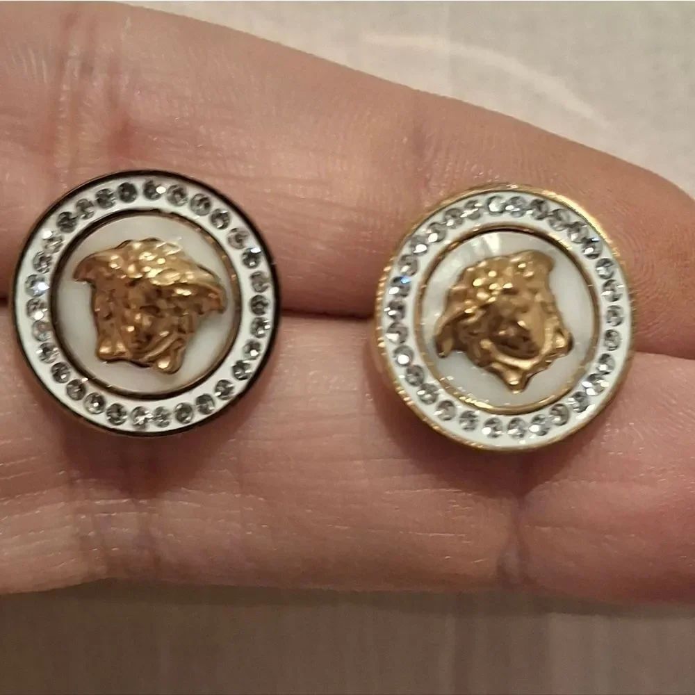 Designer Inspired Luxury 18K Gold Plated Stud Round Medusa Diamond Earrings